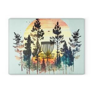 Disc Golf Forest Sunset Glass Cutting Board Discgolf Discgolfer Gift
